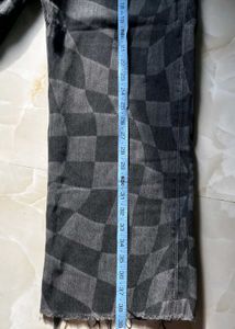 Checkerboard Print Wide Leg Jeans