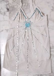 White Beaded Summer Top