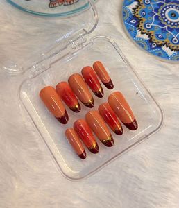 Burgundy French Tip Press-On Nails