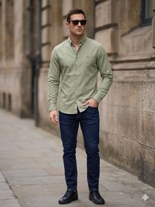 Men's Sea Green Long Sleeve Button-Up Shirt