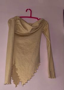 Asymmetrical Hem Ribbed Long Sleeve Top
