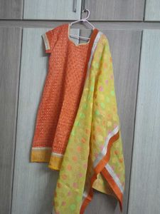 Orange Kurta Set with Yellow Dupatta