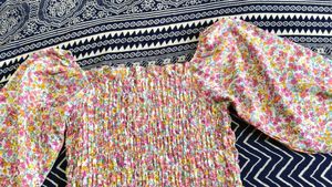 Floral Smocked Puff Sleeve off shoulder Top