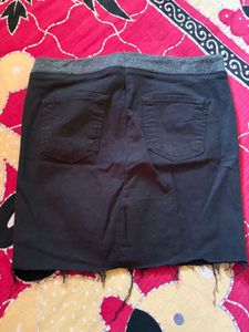 Black Denim Skirt with Elastic Waist