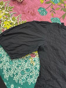 Smocked Neck Black Top