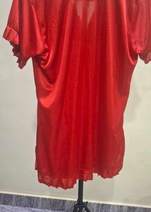 Red Satin Nightie with Lace Trim