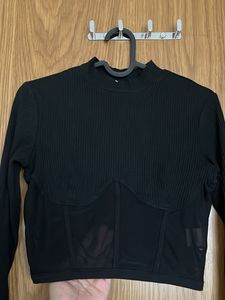 Black Ribbed Mesh Corset Top