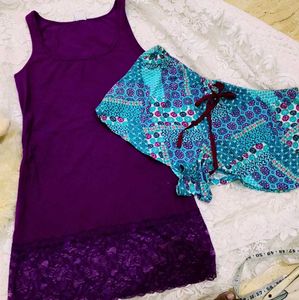 Purple Lace Trim top  & Shorts Set