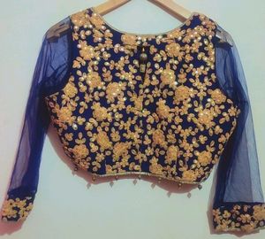 Navy Blue Golden Work Party Wear Blouse