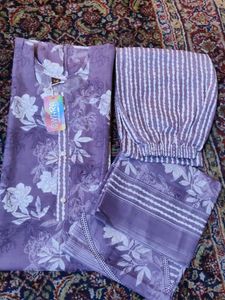Purple Floral Print Kurta Set