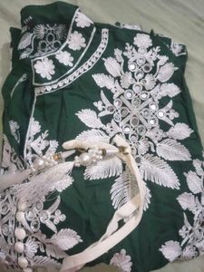 Elegant Green Kurta with White Embroidery