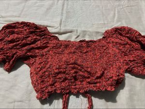 Red Textured Crop Top