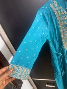 Beautiful Teal Kurta with Gold Embroidery