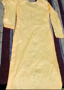 Yellow Kurta with Green Embroidery