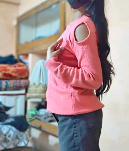 Coral Cut-Out Shoulder Sweater