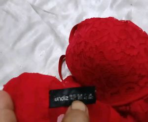 Lace Trimmed Red Bra