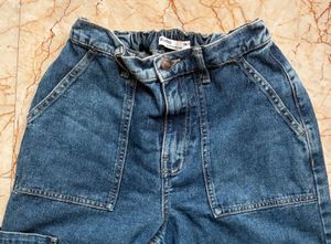 Wide Leg Denim Cargo Pants