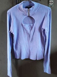 Ribbed Cut-out Mock Neck Top