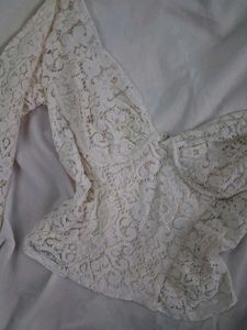 (Corset) Cream Lace Square Neck Top