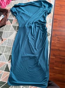 Teal Ruched Wrap Midi Dress