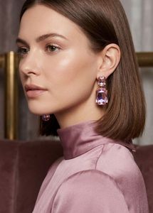 New Elegant Pink Crystal Drop Earrings And Ring