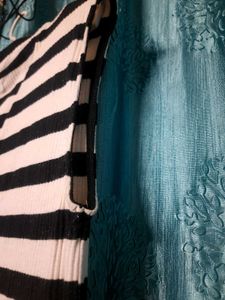 Denim Dress With Black And White Stripes