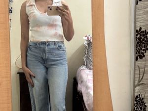 Tie-Dye Collared Sleeveless Top