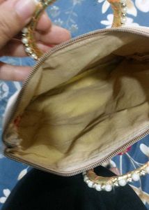 Embroidered Pink Clutch with Handle