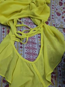 Yellow Cold Shoulder Ruffle Top