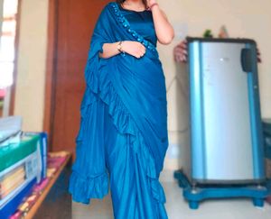 ⚡Stitched Teal Saree With Blouse💙