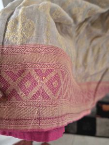 Ivory and pink pure chanderi sleeveless kurti