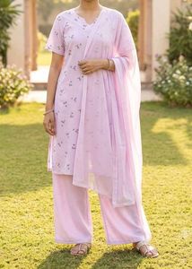 Light Purple Printed Kurta Set with Palazzo