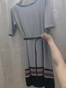 Striped Hem Dress with Belt