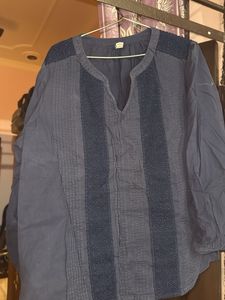 Blue Embroidered Cotton Kurta