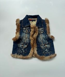 Y2K Denim Fur Trimmed Vest