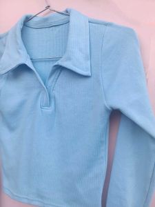 Baby Blue Long Sleeve Polo Top