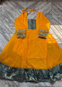 Vibrant Yellow Kurta Set with Blue Dupatta