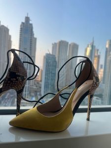 Chic Yellow Suede Heels with Ankle Straps