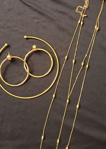 Gold Tone Hoop Earrings &amp; Layered Necklace Set