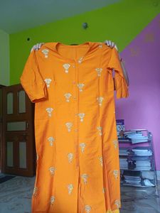 Bright Orange Embroidered Kurta