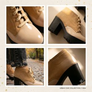 Stylish Tan Suede & Patent Chunky Boots
