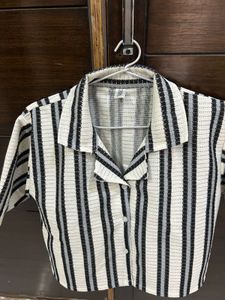 Striped Cropped Button-Up Shirt || Korean Look