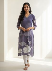 Purple Floral Print Kurta