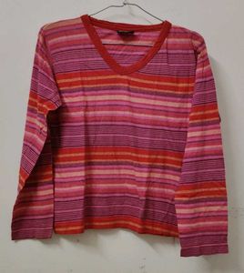 Striped V-Neck Long Sleeve Top