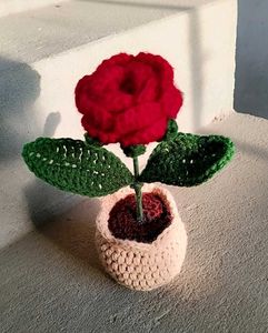 Crochet Red Rose Potted Plant