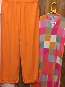 ComboOffer-New StripedOrangeWomen Kurtas-2+Plazzo