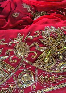 Red Embroidered saree