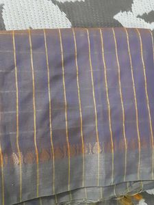 Elegant Blue Saree with Golden Stripes