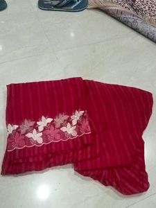 Red Striped Saree with Floral Border