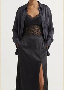 H&M Satin-Finish Oversized Shirt - Dark Grey
